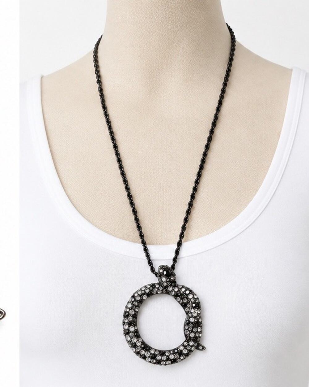 KENNETH JAY LANE KJL VINTAGE BLACK CRYSTAL MAGNIFYING GLASS PENDANT NECKLACE